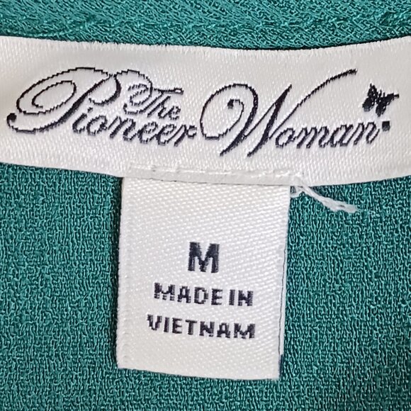 The Pioneer Woman's Ruffle Collar Lace Trim Blouse Green Size M (8-10) - Picture 4 of 10